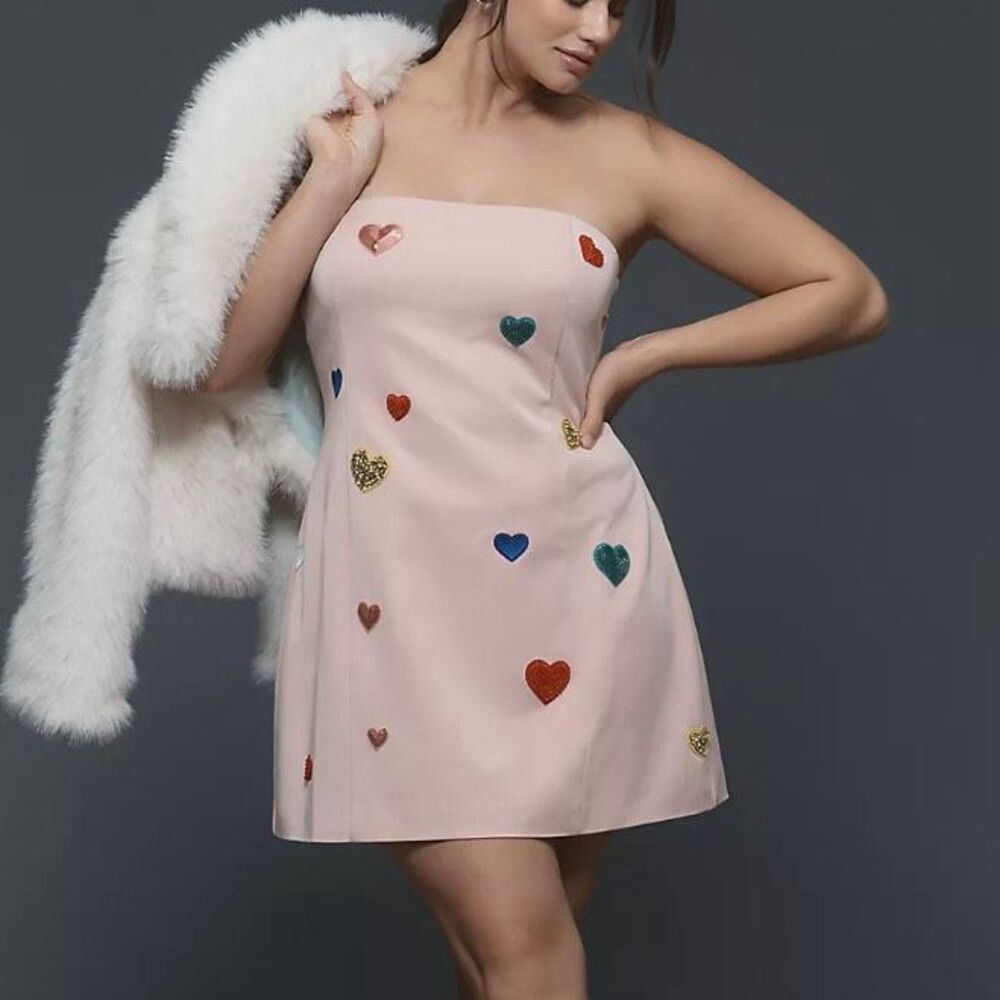 Mare Mare Strapless Pink Heart Embellished A-Line Mini Dress NWT Plus Size 3X